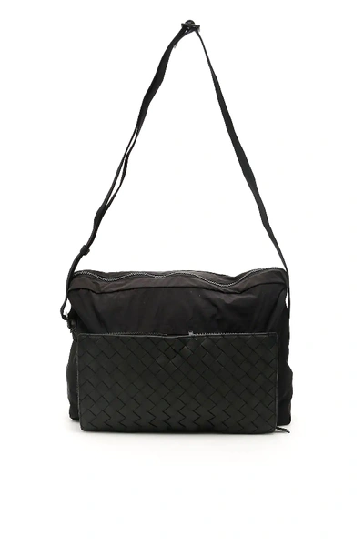 Bottega Veneta Foldable Nylon Shoulder Messenger Bag In Black