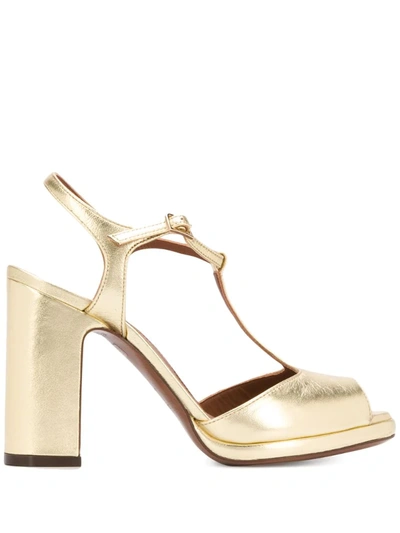 L'autre Chose Metallic T-bar Sandals In Gold