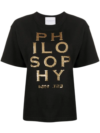 Philosophy Di Lorenzo Serafini Sequinned Logo Cotton T-shirt In Black