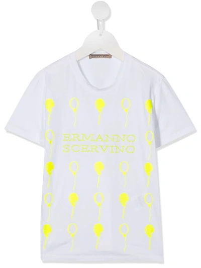 Ermanno Scervino Junior White T-shirt For Kid With Neon Yellow Logo