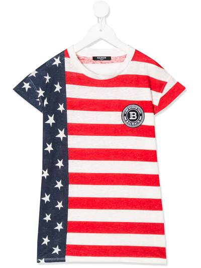 Balmain Multicolor T-shirt For Kids With Logo In Red