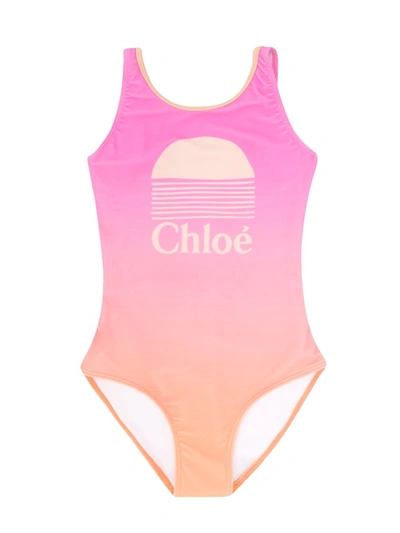 Chloé Teen Gradient One-piece Swimsuit In Pink