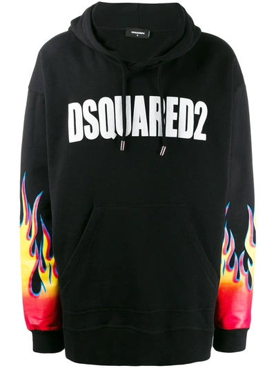Dsquared2 Printed Slouch Cotton Jersey Hoodie In Black