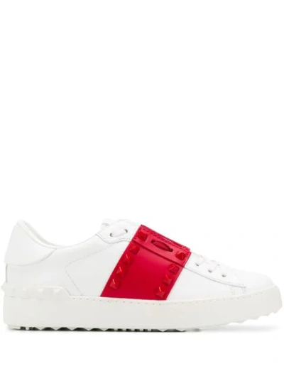 Valentino Garavani 20mm Open Leather Sneakers In Biancoraspberrypink