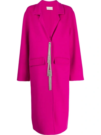 Christopher Kane Chain Embellished Wool Coat In Pink