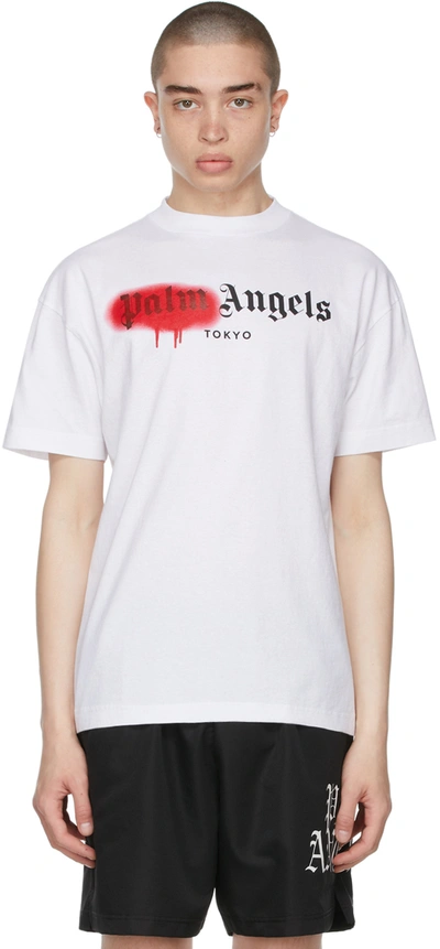 Palm Angels White & Red Sprayed Logo 