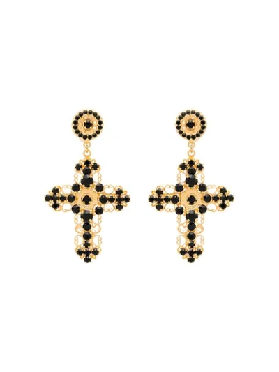 Dolce & Gabbana Crystal-embellished Cross Earrings In Black