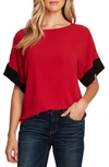 Vince Camuto Colorblock Short Sleeve Blouse In Rhubarb