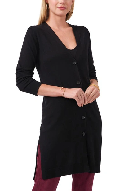 Vince Camuto Side Button Long Cotton Blend Cardigan In Rich Black