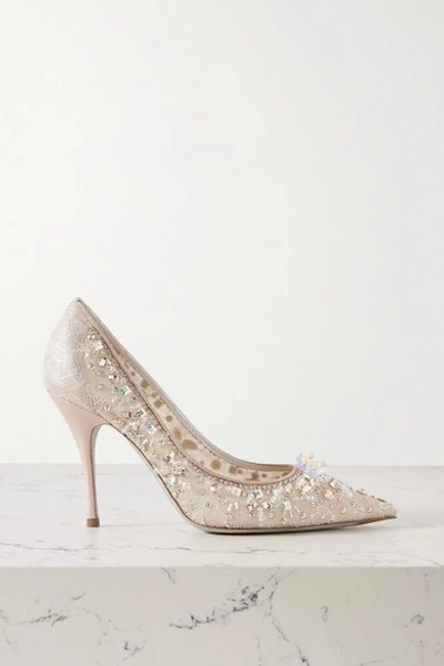 René Caovilla Cinderella Embellished Lace And Satin Pumps In Beige