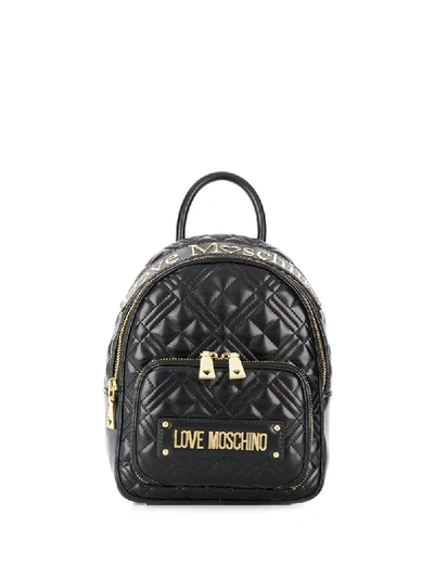 Love Moschino Small Quilted Backpack With Logo In Black