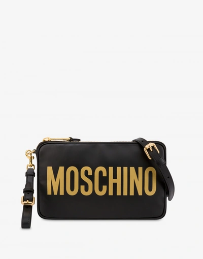 Moschino Shoulder Bag With Laminated Logo In Black