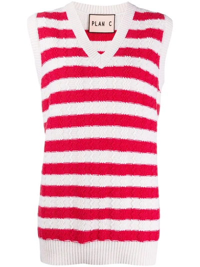 Plan C Striped Cable-knit Sweater Vest In Red