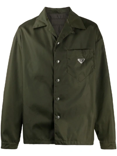 Prada Logo Patch Shirt Jacket In Green