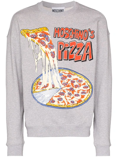 Moschino Pizza Cotton Sweatshirt In Light Grey