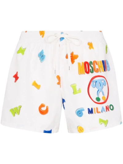 Moschino Magnet Double Question Mark Beach Boxer In White