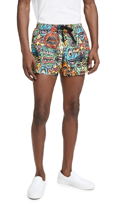 Moschino Allover Monster Print Swim Shorts In Multicoloured
