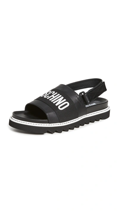 Moschino Calfskin Sandals With Logo In Black
