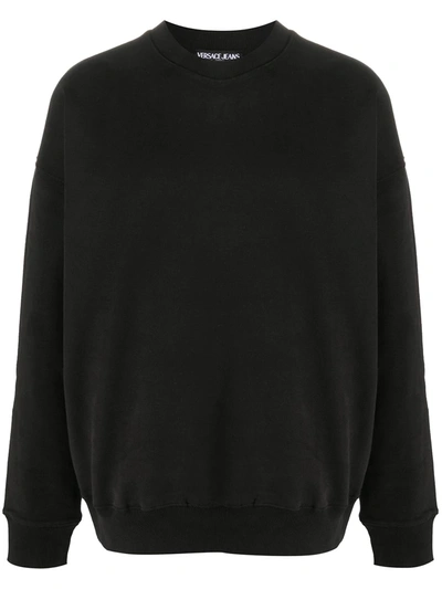Versace Jeans Couture Big Versace Logo Crew Neck Sweatshirt In Black