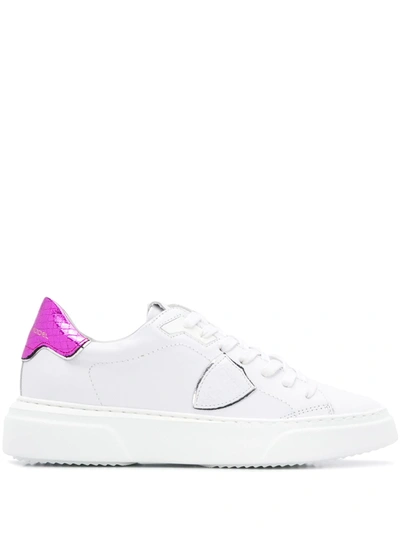 Philippe Model Temple Model White Leather Trainers With Fuchsia Spoiler