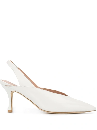 Stuart Weitzman Avianna Leather Slingback Pumps In White