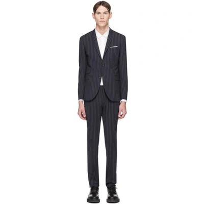 Neil Barrett Navy And White Wool Pinstripe Suit In 466 Pinstri