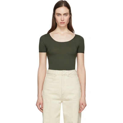 Lemaire Green Second Skin Short Sleeve Pullover In 806 Olive G