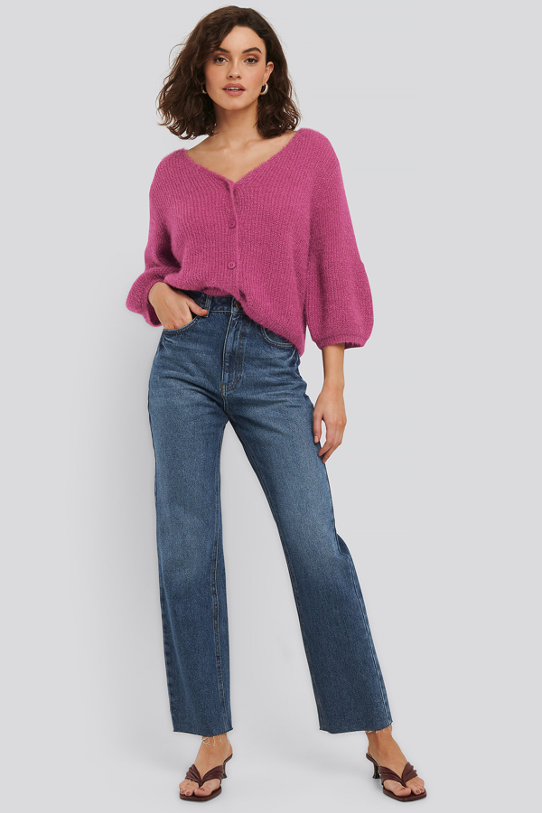 high waist raw hem straight jeans