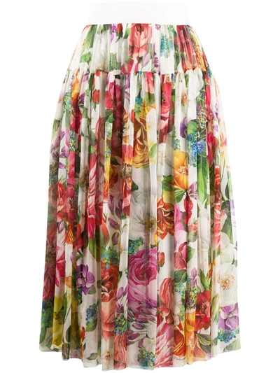 Dolce & Gabbana Floral-print Pleated Skirt In White