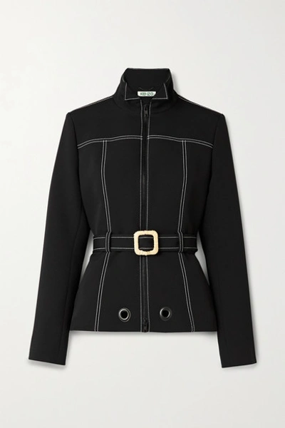 Kenzo Contrast-stitch Belted Jacket In Black