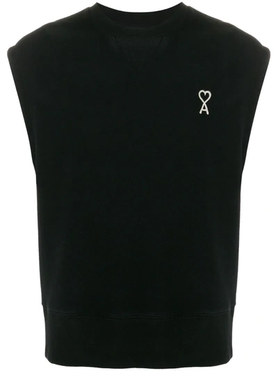 Ami Alexandre Mattiussi Ami De Coeur Logo Sleeveless Jumper In Black