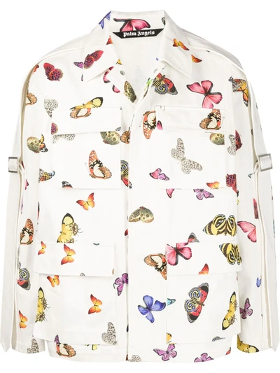 Palm Angels Butterfly Print Field Jacket In White