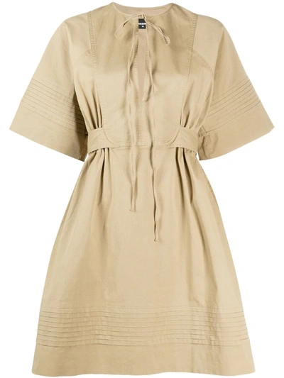 Dsquared2 Micro-pleated A-line Safari Dress In Neutrals