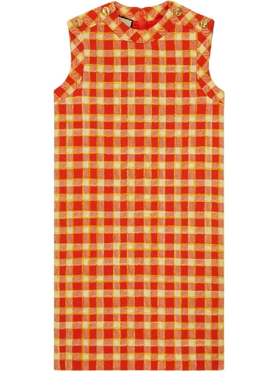 Gucci Checkered Tweed Shift Dress In Orange