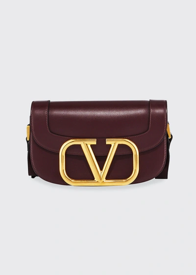 Valentino Garavani Supervee Smooth Leather Shoulder Bag In Dark Purple