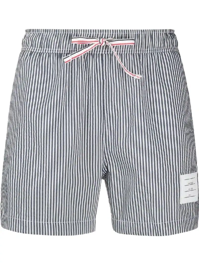 Thom Browne Stripe Swim Trunks In White