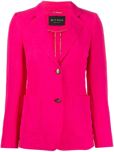 Etro Single-breasted Slim-fit Blazer In Pink