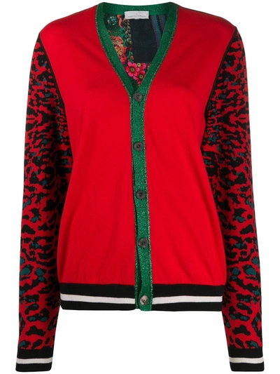 Pierre-louis Mascia Leopard-print Contrast Cardigan In Red