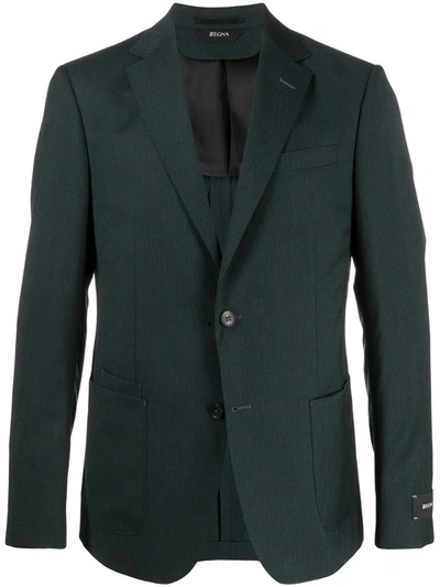Z Zegna Textured Wool Single Breasted Suit Jacket In Green