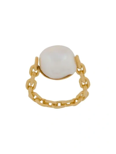 Wouters & Hendrix Chain Pearl Ring In Gold
