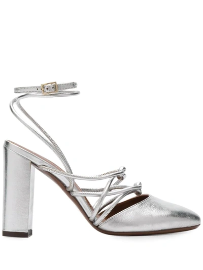 L'autre Chose Almond Toe Strappy Knot Sandals In Silver