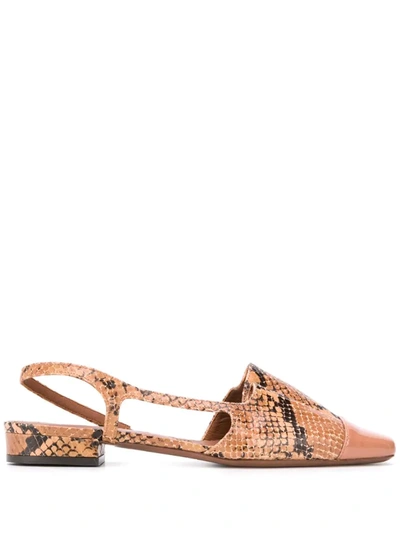 L'autre Chose Snakeskin-effect Slingback Ballerinas In Neutrals