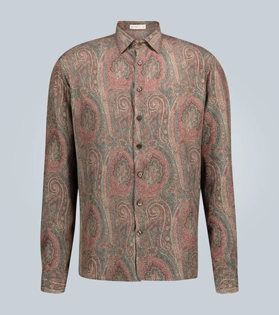 Etro Long Sleeve Paisley Print Silk Shirt In Green,red,brown