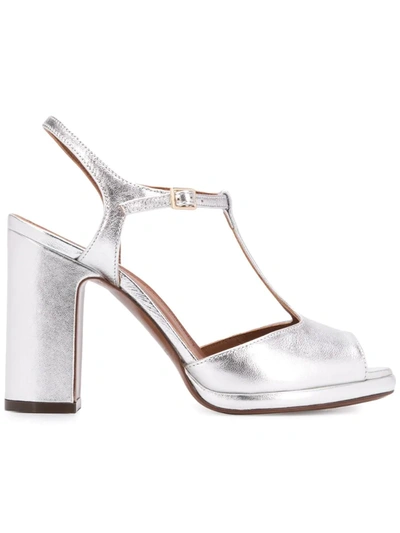L'autre Chose Metallic T-bar Sandals In Silver
