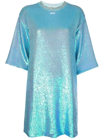Off-white Sequined Short-sleeved T-shirt Dress In Blue
