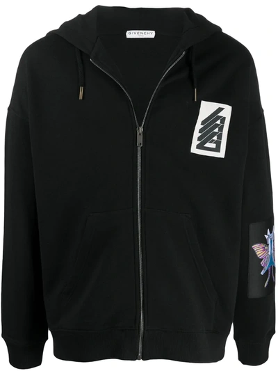 Givenchy Patch-embellished Zipped Hoodie In Black