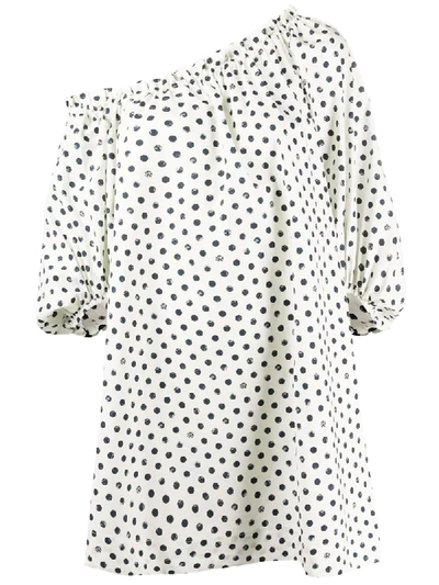 Pinko Asymmetric Polka Dot Print Dress In Neutrals