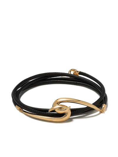 Shaun Leane Leather And Gold-vermeil Hook Wrap Bracelet In Yellow Gold Vermeil