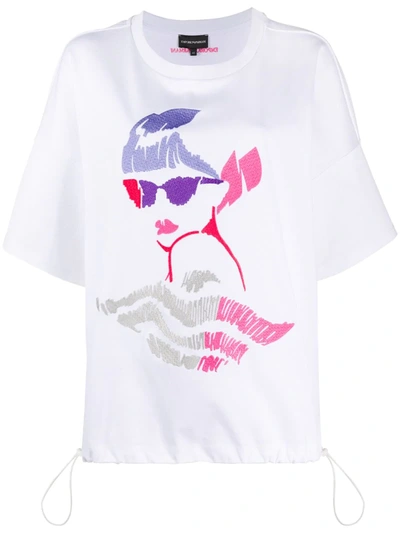Emporio Armani Embroidered-logo Drawstring T-shirt In White