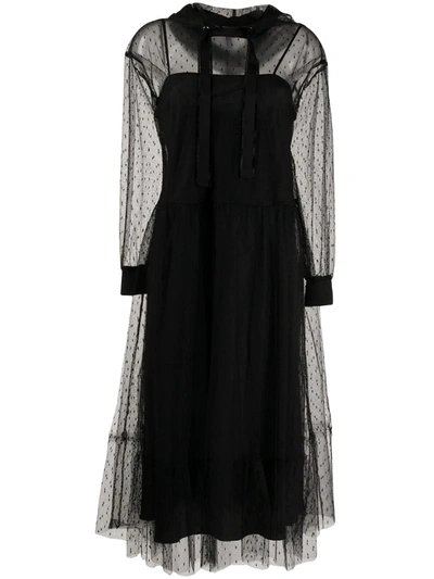 Red Valentino Point D'esprit Hooded Tulle Dress In Black